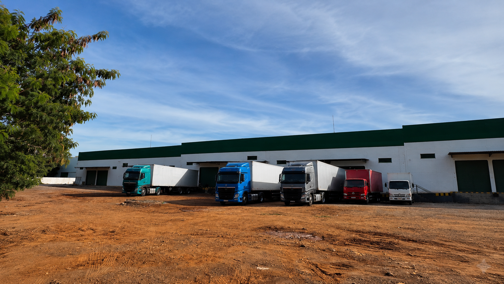 Caminhões no pátio operacional da Almeida Express